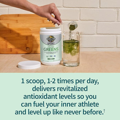 Garden of Life Sport Nutrition Greens and Superfoods Powder for Women and Men - Unflavored, Organic Blend - Spirulina, Fruit, Vitamins, Pre & Probiotics, Mushrooms, Athletic Supplements, 30 Servings