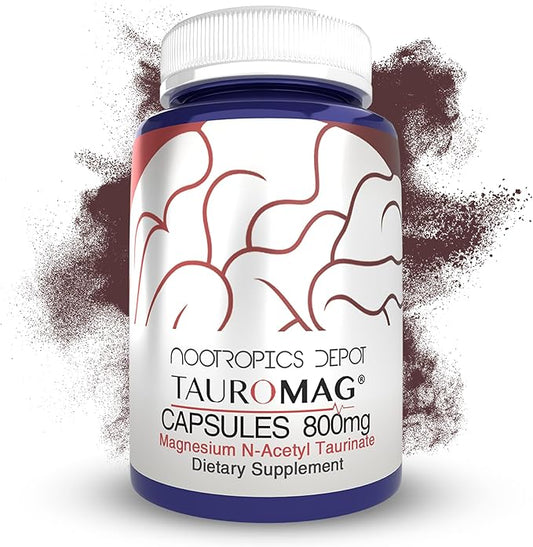 Nootropics Depot Tauromag Capsules | 800mg Magnesium N-Acetyl Taurinate | 30 Count
