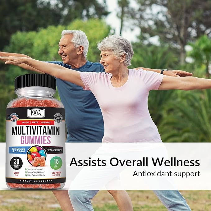 Kaya Naturals Adult Multi Vitamin Gummy, Biotin, Vitamin A, B-12, C & E, Including Zinc, Folic Acid, Strawberry Flavor - Gluten-Free Multivitamins Sweet Adult Gummies