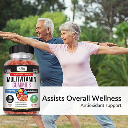 Kaya Naturals Adult Multi Vitamin Gummy, Biotin, Vitamin A, B-12, C & E, Including Zinc, Folic Acid, Strawberry Flavor - Gluten-Free Multivitamins Sweet Adult Gummies