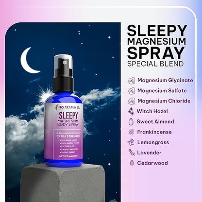 Sleepy Magnesium Spray Triple Magnesium Power: All Natural Magnesium Chloride, Glycinate, Sulfate - 4oz