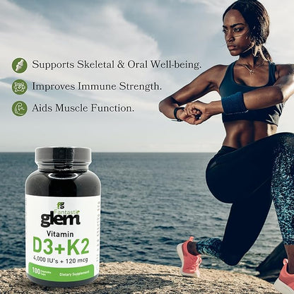 Vitamin D3 K2 Capsules - Dietary Supplement to Support Immune Function, Daily Nutritional Support Formula - GMO, Soy and Gluten Free- 100 Count