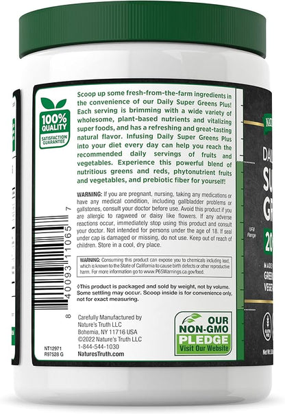 Nature's Truth Super Greens Superfood Powder Supplement | Fruit & Vegetables Blend | Juice & Smoothie Mix | 9.88 oz | Vegan, Non-GMO & Gluten Free