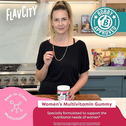 FlavCity Womens Multivitamin Gummy - Daily Multivitamin Gummies for Women - Premium Vitamins, Minerals & Prebiotic Fiber - No Cane Sugar or Seed Oils - Organic Wheatgrass, Moringa & More (90 Gummies)