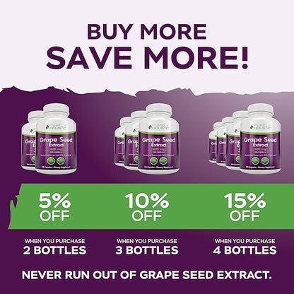 Purely Holistic Grape Seed Extract 20,000mg - 250 Vegan Capsules - 8+ Month Supply - Standardized to 95% Polyphenols - 400 mg per Capsule - Maximum Strength Grapeseed - Non-GMO & Pesticide Free