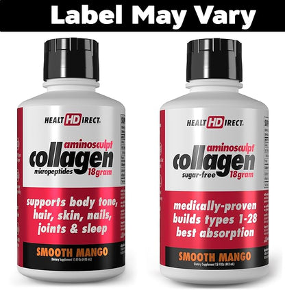 Health Direct AminoSculpt Sugar-Free Collagen Supplement - High Potency Medical-Grade Protein for Hair, Skin, Nails & Joints, Grass-Fed, Non-GMO, Liquid Collagen - Smooth Mango - 15 Fl Oz