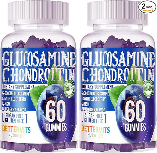 Glucosamine Chondroitin Gummies with MSM & Elderberry Extra Strength - Joint Support, Antioxidant Immune Support Supplement for Adults, Men & Women.120 Blueberry Gummies