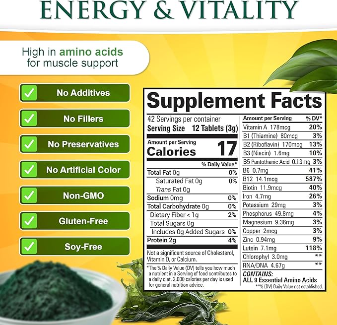 Sunlit Best Chlorella Spirulina Tablets - Organic USDA, Premium Spirulinas and Chlorella Capsules 1000 Pills - Chlorellas Natural Superfood with Spirulina Algae, Enzymes Chlorophyll & Vegan Protein