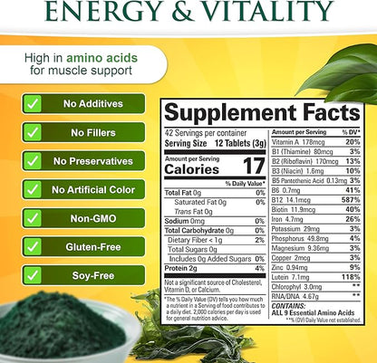 Sunlit Best Chlorella Spirulina Tablets - Organic USDA, Premium Spirulinas and Chlorella Capsules 1000 Pills - Chlorellas Natural Superfood with Spirulina Algae, Enzymes Chlorophyll & Vegan Protein