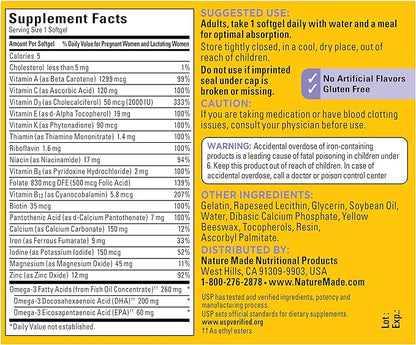 Nature Made Postnatal Multivitamin + DHA 200 mg, Postnatal Vitamins for Breastfeeding Moms & Babies, Vitamins & Nutrients Include Iron, Vitamin D3, Calcium, Iodine and More, 60 Softgels