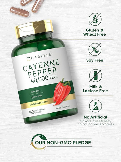 Carlyle Cayenne Pepper Capsules | 40,000 HU | Non-GMO and Gluten Free Supplement