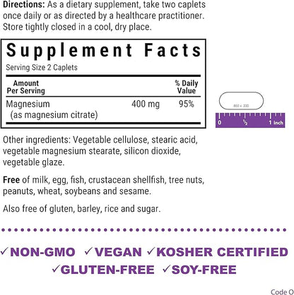 Bluebonnet Nutrition Magnesium Citrate, 400mg of Magnesium, Maximum Absorption, Supports Immune Health & Energy Production*, Soyfree, Gluten-Free, Non-GMO, Kosher, Dairy Free, Vegan, 120 Caplets