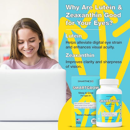 SMARTGROW 5-in-1 Premium Height Growth - Calcium, Vitamin D3, L-arginine - Sleep Aid for Maximum Growth, Immunity Support, Brain Health, Bone Strength, Eye Health (90 Count (Pack of 2))