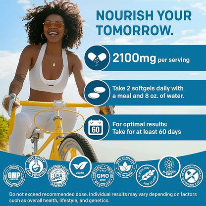 5-in-1 Fish Oil Omega 3 Fatty Supplements (2100mg) - Omega 3 Fish Oil with Vitamins D3 K2 and CoQ10 - Lemon Flavored (120 softgels, Pack of 4)