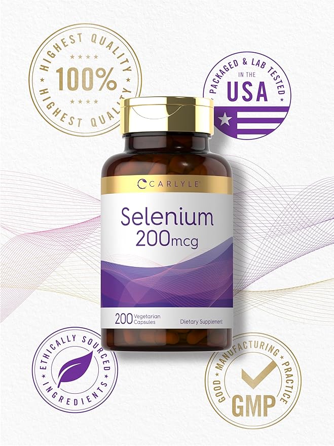 Carlyle Yeast Free Selenium Supplement | 200mcg | 200 Capsules | Vegetarian, Non-GMO, and Gluten Free Mineral Formula | L-Selenomethionine | Value Size