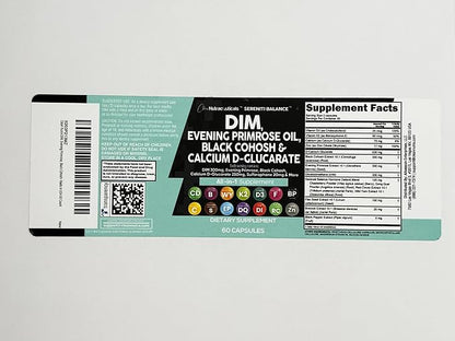 Clean Nutraceuticals DIM Evening Primrose Black Cohosh Calcium D-Glucarate Sulforaphane Flax Seed Extract - Hormonal Support Vitamins for Women with Dong Quai - 60 Caps