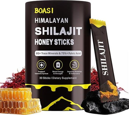 Shilajit Honey Sticks - Himalayan Shilajit Honey Sticks Organic Honey & Saffron for Energy,Strength & Cognitive Support for Men & Women 30 pcs