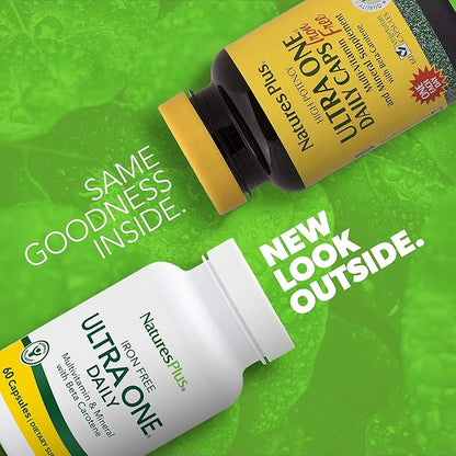 Natures Plus Ultra One Iron Free - 60 Easy to Swallow Capsules - High Potency Once Daily Multivitamin & Mineral Supplement - Natural Energy - Vegetarian, Gluten-Free - 60 Servings