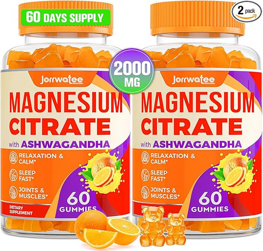 Magnesium Citrate Gummies - Magnesium Citrate with Ashwagandha & L-Theanine, High Absorption Calm Gummies, Magnesium Gummy for Calm, Rest, Nerve, Muscle, 120 Counts