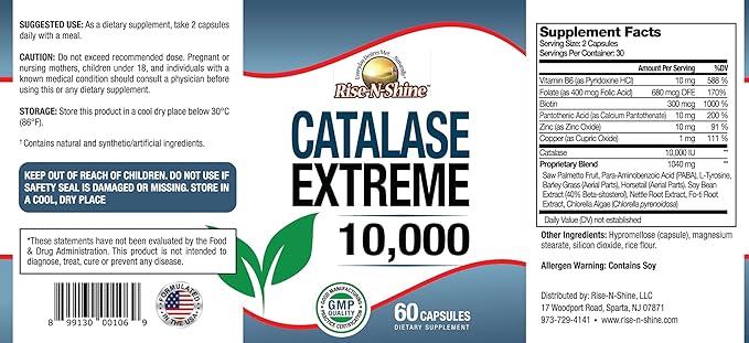 Catalase Extreme Supplement 10,000 with Saw Palmetto, Biotin, Fo-Ti, PABA - Hair Supplements for Strong Hair - 60 Capsules