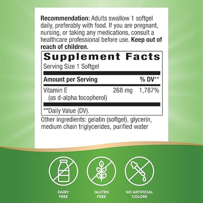 Nature's Way Vitamin E, D-Alpha Tocopherol, Essential Antioxidant, Helps Neutralize Free Radicals*, 268 mg per Serving, 100 Softgels (Packaging May Vary) - 2 Pack