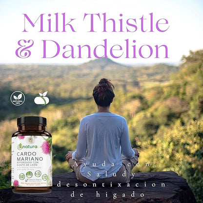 Cardo Mariano reforzado con diente Leon (Milk Thistle Reinforced with Milk Thistle) 90 Vegetable Capsule 1500 mg per Serving, Root Liver Health Support, Antioxidant Support, 100% Natural, Made in USA