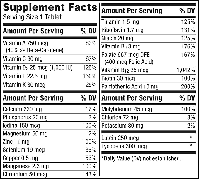 Centrum Silver Multivitamin for Adults 50 Plus, Multivitamin/Multimineral Supplement, Vitamin D3, B Vitamins, Gluten Free, Non-GMO Ingredients, Supports Memory and Cognition in Older Adults - 220 Ct