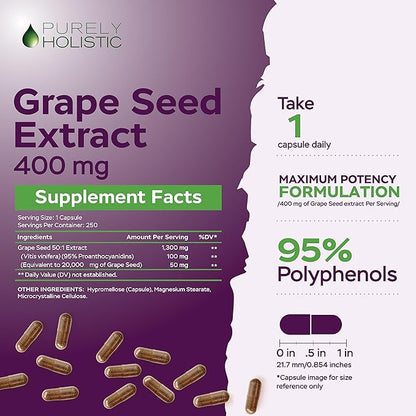 Purely Holistic Grape Seed Extract 400mg + Hawthorn Berry 665mg Bundle - 400 Vegan Capsules - Made in USA