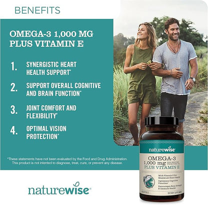NatureWise High-Potency 1000mg Omega 3 with 600mg EPA, 400mg DHA, & Vitamin E & Vitamin D3 5000iu (125 mcg) Healthy Muscle Function, and Immune Support