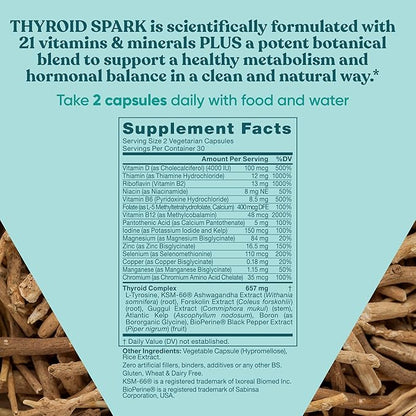 Spark Energy Support – Thrive, Naturally Fight Fatigue, Balance Hormones, Promote Focused Energy – Zinc, Selenium, Iodine – 60 Vegetarian Soft Capsules