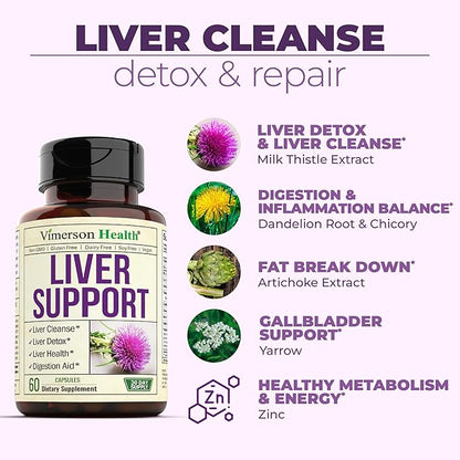 Liver Cleanse Detox & Repair Milk Thistle Supplement - Herbal Liver Support - Choline, Artichoke Extract & Chicory. Dandelion Root Supplement to Support Digestion & Promote Cellular Repair. 2 Pack