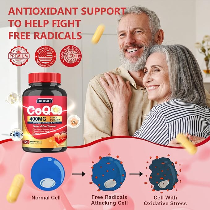 CoQ10 400mg-High Absorption Coenzyme Q10 Supplements with PQQ, Shilajit & Vitamin E, Powerful Antioxidant for Heart & Brain Health and Energy-Production 120 Veggie Capsules