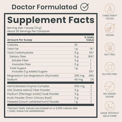 Nighttime Digestive Enzymes Powder & Gut Health Supplement - 500mg of Digestion & Gut Microbiome Support + Prebiotic Fiber & Magnesium Powder for Bloating, Deep Sleep & Regularity - Citrus, 30 Scoops