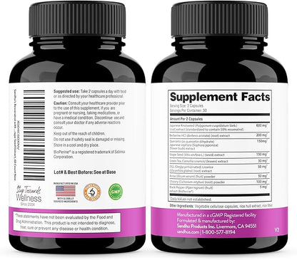 Resveratrol with Berberine for Gut Health | Digestive Supplement for Women and Men | Green Tea, Star Anise, DGL, Grape Seed Extract and Quercetin | Eases Bloating | 60 Vegetarian Capsules for Adults