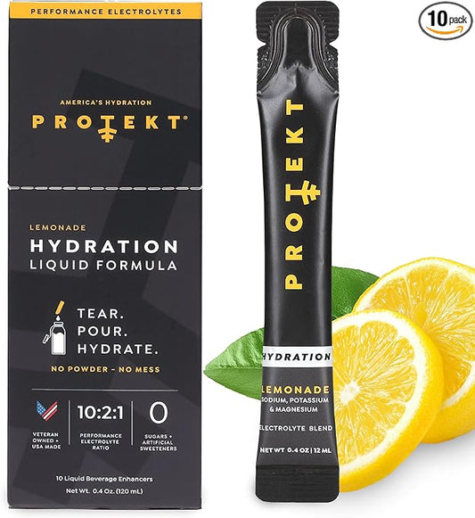 Electrolyte Packets for Recovery & Hydration | Organic & Sugar-Free Electrolytes Drinks | Works Faster Than Powder Drink | On-The-Go Liquid Hydration Drink | Lemonade, 10 Pack