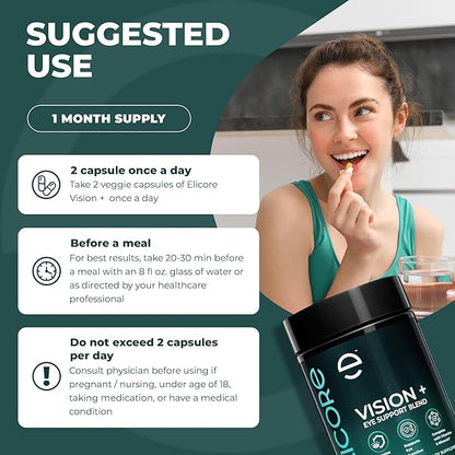 Vision+ Eye Support Blend - Eye Vitamins and Mineral Supplement with Lutein, Zeaxanthin, Bilberry Extract, Vitamins A, C & E, Zinc & Copper - Support Eye Health & Clear Vision – 60 Veg Caps