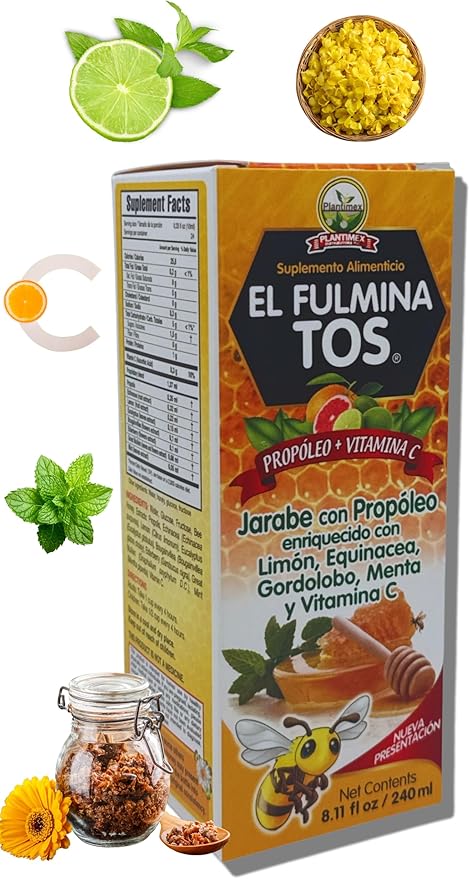 Jarabe Vitamina C (8.11oz) - Syrup with Propolis, Lemon, Great Mullein and Vitamin C, echinacea | Nutritional Supplement