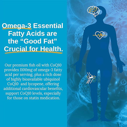 Xtendlife Omega 3 QH Premium CoQ10 Fish Oil - with DHA, EPA, and Ubiquinol - Includes Astaxanthin and Lycopene for Heart, Brain, Joint, and Skin Health - 1 Month Supply (60 Count)