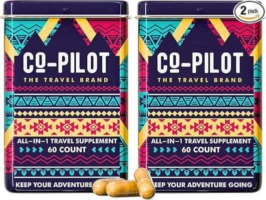 Supplement 2 Pack: Jet Lag Prevention + Ashwagandha, Rhodiola, D3+ for Immune Support, Energy, Digestive Health | Airplane Travel Essentials Multivitamin | Vegan | 120 Count