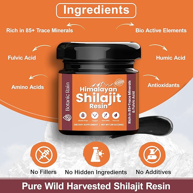 Pure Himalayan Shilajit Resin for Men & Women, 85+ Trace Minerals, 75%+ Fulvic Acid for Energy Boost & Immune Support, Himalayan Resin Ayurveda Product - 1.06 oz