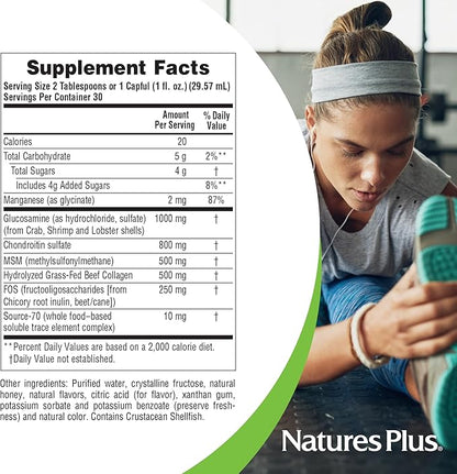 Natures Plus Ultra Rx-Joint Liquid, Honey Lemon - 30 fl oz - Supports Healthy Joint Function - with Glucosamine, Chondroitin & MSM - Gluten Free - 30 Servings