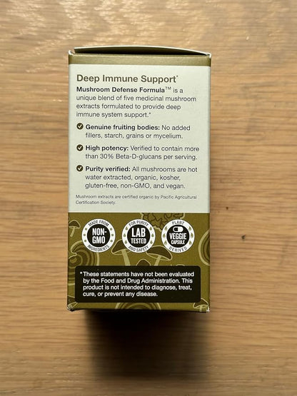 Mushroom Defense Formula - Immune Support Supplement | Organic Mushrooms, Hot Water Extracted - Reishi, Chaga, Maitake, Shiitake & Turkey Tail (60 Capsules)