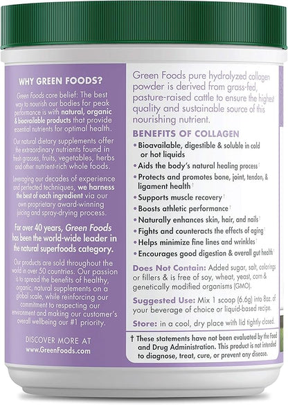 Green Foods Grass Fed Pasture Raised Hydrolyzed Collagen Peptides Protein Powder 7oz - 30 servings