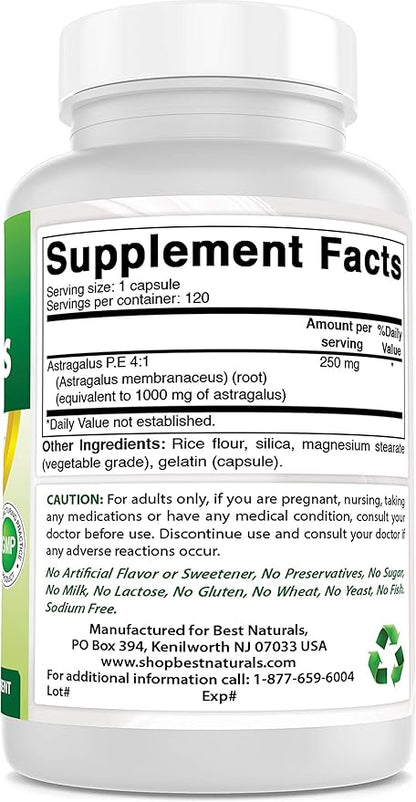Best Naturals Astragalus Capsule, 1000 mg, 120 Count (Pack of 3)