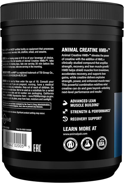 Animal Creatine with Full Dosage 3g HMB – Muscle Growth, Strength & Energy Support – Easy Mix and Delicious Taste - HMB + Electrolytes – 30 Servings – Dragon Berry