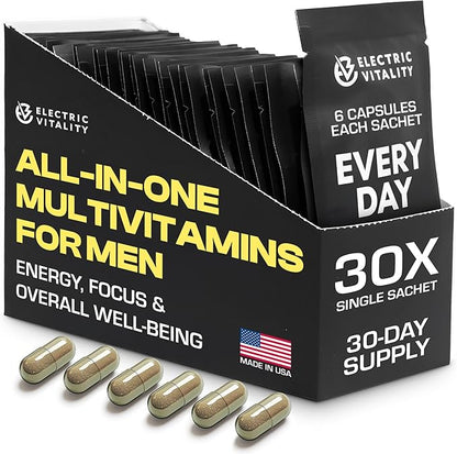 Multivitamins for Men - All in One Pack for Energy and Focus, Mens Vitamins for Mental Performance and Health, Packed with Tongkat Ali, Shilijit, Vitamin C, B3, B1, A, B12, 30 Pk