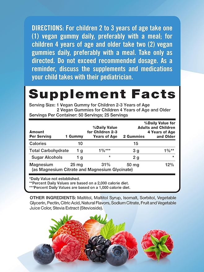 Nature's Truth Magnesium Gummies for Kids | Glycinate & Citrate | 50 Count | Mixed Berry Flavor | Vegan, Non-GMO & Gluten Free Supplement