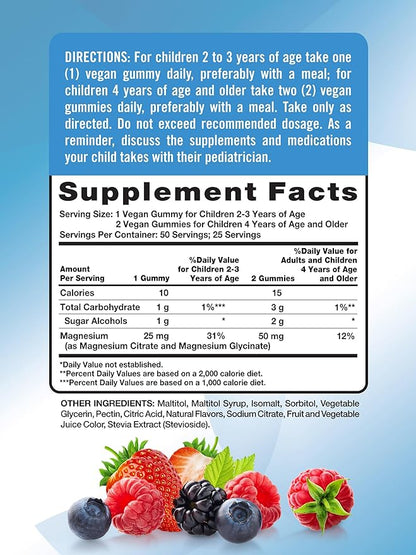 Nature's Truth Magnesium Gummies for Kids | Glycinate & Citrate | 50 Count | Mixed Berry Flavor | Vegan, Non-GMO & Gluten Free Supplement