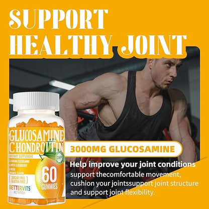 Glucosamine Chondroitin Gummies with MSM & Elderberry Extra Strength - Joint Support, Antioxidant Immune Support Supplement for Adults, Men & Women.60 Orange Gummies