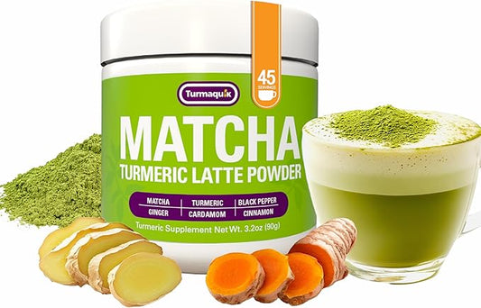 Turmaquik Organic Turmeric Matcha Powder, Matcha Latte Powder with Turmeric, Superfood Blend of Matcha, Turmeric, Ginger, Cardamom, Black Pepper, and Cinnamon (3.2 Ounce)